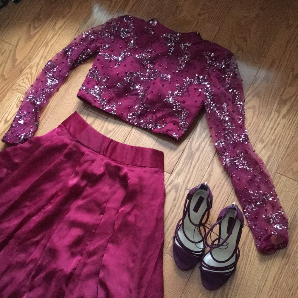 2 piece prom dress with back cut out